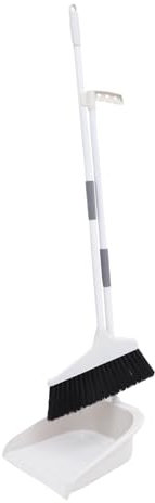 CLISPEED Juego De Escoba y Recogedor 1 Set, Escoba De Cerdas Suaves Gris y Blanco, Recogedor Sin Peine, Mango Ergonómico, Limpieza Interior y Exterior, Kit Práctico para Hogar, Garaje y Oficina