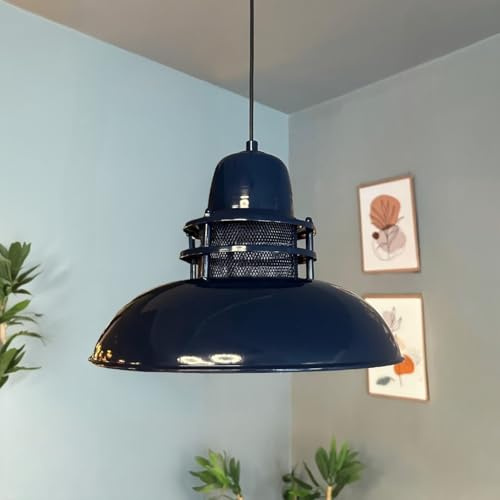 bamyum Torch Hängelampe Ø34 cm, Pendelleuchte Moderne, Industrial aus Metall E27, Wohnzimmerlampe Hängend, Esstisch, Küchenlampe, Marineblau