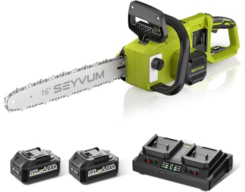 Cordless Chainsaw with 2 x 4.0Ah Batteries,16inch Electric Chain Saw Cordless with Tool-Free Chain Tension, Auto Oiling, Heavy-Duty for Tree Felling, Firewood Cutting, Pruning