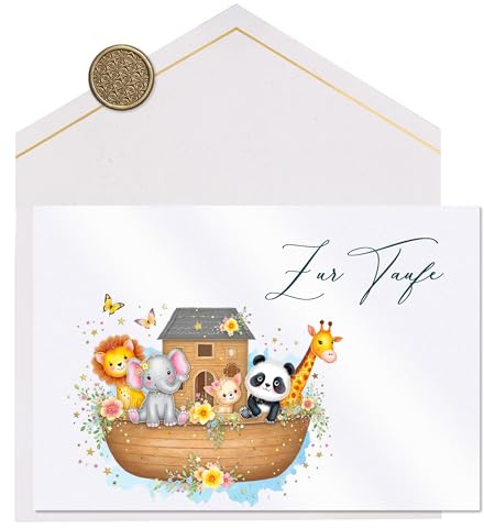 Joli Coon Premium Taufe Karte STARDUST, mit FinePaper Kuvert | 350g Perlmuttpapier mit Schimmereffekt, weiße Innenseite, echtes selbstklebendes Wachssiegel, für Taufkinder