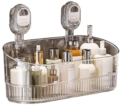 Suction Cup Shower Shelf - No Drill Wall Basket, Corrugated Corner Storage Unit | Waterproof Drain Tray For Bathroom, Kitchen, Shower Cubicle, Compact Sink Organizer, Stick On Rack With Strong Grip