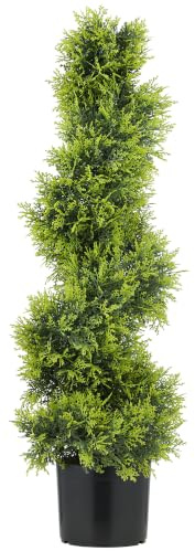 HOMCOM Künstliche Zypresse 90cm Kunstpflanze in Spiralform im Topf | Plastik Künstliche Pflanzen, UV-beständig, Kunstbaum Fake Plant, Wie Echt, Wohnzimmer Schlafzimmer Büro Garten