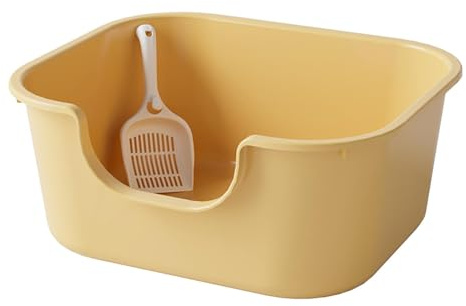 ter trlitay ， Kattsandsbassäng Kattsandlåda med höga sidor Kattsandpanna Kattunge Potttoalett Öppen topp for husdjursströ(Yellow)