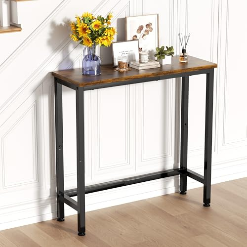 GRLEAF 29.5 Narrow Console Table, Small Entryway Table, Thin Hallway Table Skinny Sofa Side Display Table for Entrance, Bedroom, Living Room, Foyer, Corridor, Office - Rustic Brown (9.5 Deep)