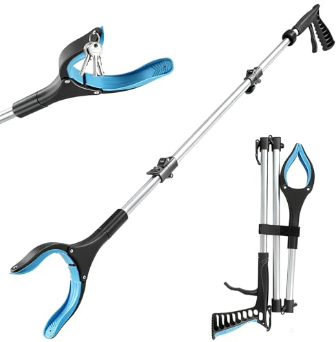 Zosenyer Outils de Ramassage 110cm Pince Ramasse Objet Pince de Préhension Extension Pliable en Aluminium avec 360° Rotative et Embouts Magnétiques pour Seniors Femme Enceinte Handicapés Jardin