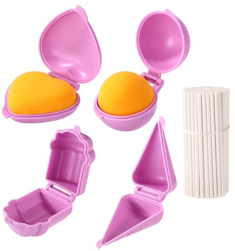 Sinbana 4pcs Cake Pop Molds & 100pcs Cake Pops, Purple Cupcake Pops Mold Desserts Candy Chocolate Makers for Weddings Birthdays Home Baking (4 Styles)