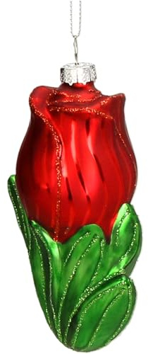 HD Collection Christbaumschmuck Glas 10cm - Tulpe mit Glitzer Aufhängen - Weihnachtsbaum Anhänger für Weihnachten - Christbaumanhänger & Weihnachtsbaumschmuck - Rot