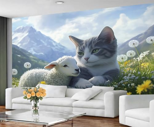 GIVLWF Tapete – Tierdruck Wohnkultur & Wandbild, gelbes Blumenmuster, Schlafzimmertapete, Kindertapete für Wohnzimmer, großes Wandbild, nicht selbstklebend