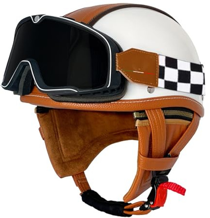 Mezzo Casco Da Motociclista Retrò Caschi Jet E Demi-Jet Caschi Cromwell Certificazione DOTECE Elmetto Scodella Con Occhiali Aperto Casco Retrò Moto Per Adulti Uomini Donne L,XXL:63-64CM