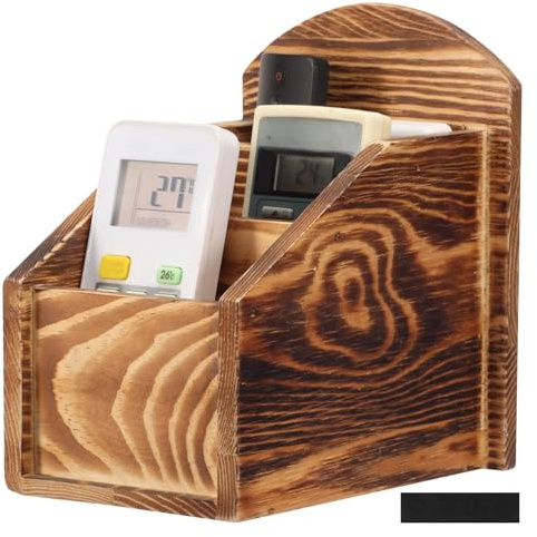 VAVPUP Soporte para mando a distancia de madera, estilo rústico moderno, 3 compartimentos, soporte para mando a distancia de TV, 11 x 16,7 x 17,8 cm, pequeño organizador para mesa de salón y mesa de