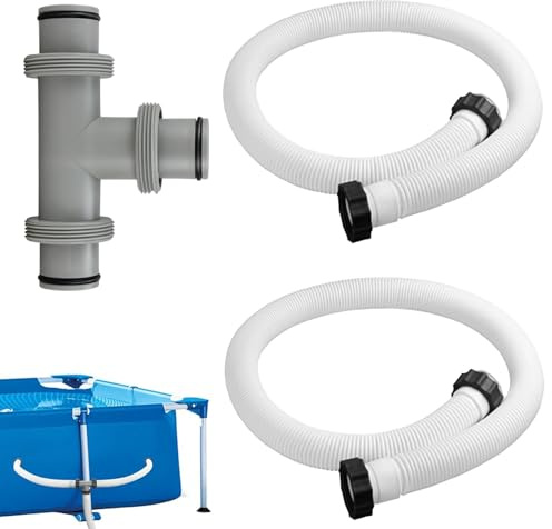 Poolschlauch 38mm,2 Stück Schlauch für Poolpumpe 150cm,Schwimmbadschlauch,Poolpumpenschlauch,Schwimmbad-Ersatzschlauch,mit 3 Wege Schlauchverbinder,für Filterpumpe und Schwimmbad