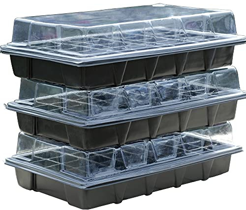 Thompson & Morgan Seed Tray Propagator Kit, Growing Seeds Tray with Clear Lids, Plant Germination, Windowsill Greenhouse & Garden, 3 Pack Seedling & Plugs Starter Plastic Grow Trays (3 Seed Trays)