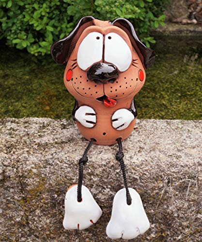 Rostalgie Keramik Hund Harry mit Baumelbeinen 28cm Handarbeit Garten Dekofigur Töpfer