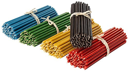 Diveevo 250 Stück Mehrfarbige dünne Kirchenkerzen Bienenwachskerzen 5 Farben in einem Bündel Premiumqualität Durchgefärbt L: 160 mm, Ø 5 mm, Brenndauer 30 Min