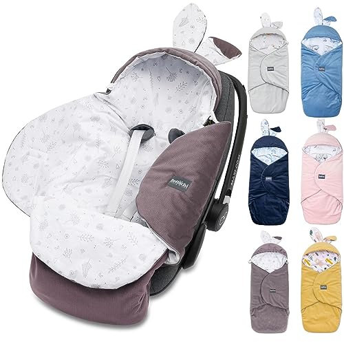 Premium Einschlagdecke Babyschale, Baby Erstausstattung aus Baumwolle für Autositz, Kuscheldecke für Kinderwagen mit Fußsack passend für Maxi-Cosi, Römer, Cybex - Toffi