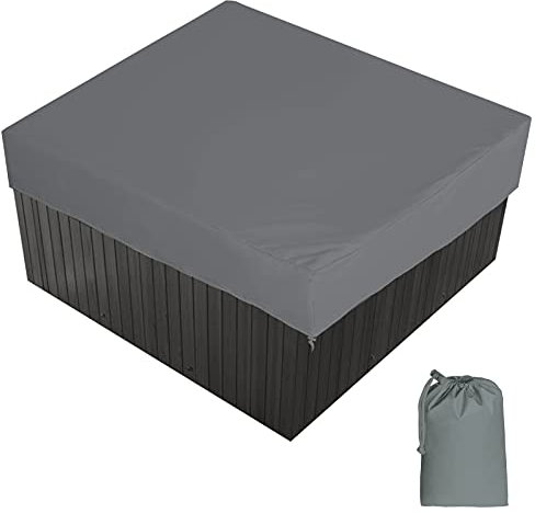 AMGJ Copertura per Vasca Idromassaggio da Giardino Telo Protettiva per Piscina Tessuto in Poliestere 190T Copertura Square per Spa con Borsa di Stoccaggio Grigio,207x207x30cm