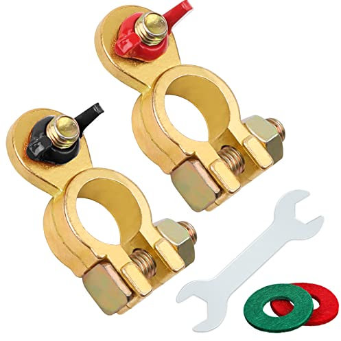 Terminales de batería de 12 V, cierre rápido M8, de Jatiler, bornes de batería, de latón, con almohadilla de protección contra la corrosión y llave inglesa para motocicletas, coches, barcos (1 par)