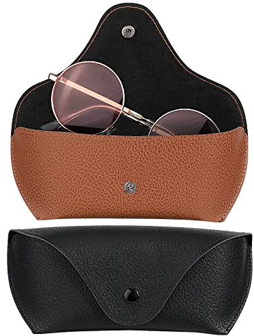 Hifot Brillenetuis leder 2 Stück, PU Slip in Brillen Sonnenbrillen Lesebrillenetui, Tragbaren Lesebrillen Beutel Tasche