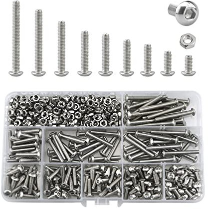 Bolts And Nuts Set, Hex Head M4 Stainless Steel Machine Screws And Round Head Hexagon Socket Bolts Assortment(8/10/14/16/18/20/25/30/35mm) (M4, Silver)