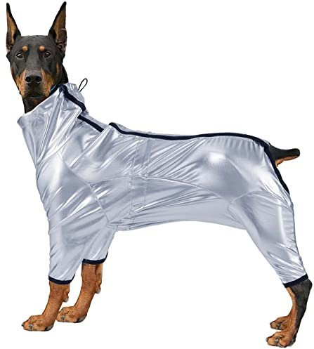 GZGLZDQ Hund Regenmantel mit Beinen, Ängstlichkeit Relief Hund Strampler, Hundemäntel Pullover wasserdicht Hund Jumpsuit atmungsaktiv Hund Pyjamas für mittlere große Hunde, Silber (Größe : XXX-Larg)