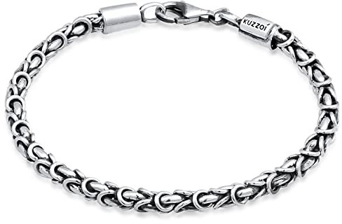 Kuzzoi Buddha Silber Armband für Herren, handgefertigtes Königsketten Armband (4 mm) aus oxidierten 925 Sterling Silber, massives Königsarmband für Männer, Länge 23 cm