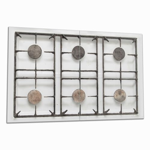 Wallario Herdabdeckplatte/Spritzschutz aus Glas, 2-teilig, 80x52cm, für Ceran- und Induktionsherde, Alter Gasherd, ungeputzt und dreckig