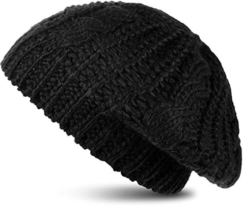 Neer Damen Strickmütze Schwarz Baskenmütze Winter Geflochtene Baggy Warme Mütze Geflochtenes Barett für Damen Mädchen