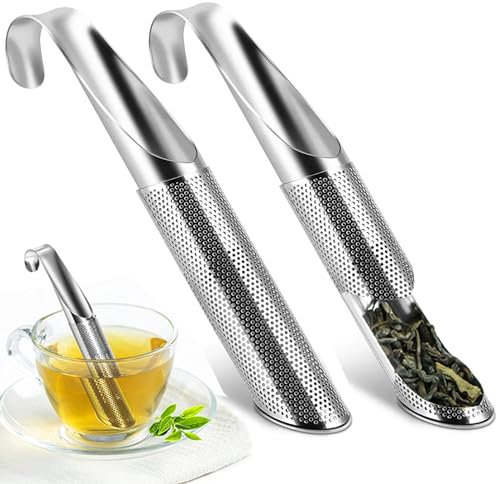2 Stücks Teesieb aus Edelstahl, Tea Strainers Feinmaschiges Teestab Teefilter mit Hängendem Hakengriff Teefilter für Tee, Rose, Kaffee, Gewürze, Teefilter, Pfeife, Teesteil