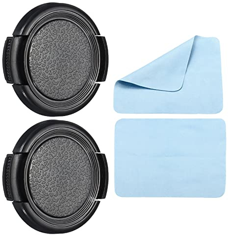 PATIKIL Camera Lens Cap, 2 Pack Sides Pinch Front Lens Cover with Microfiber Cleaning Cloth for 37mm Thread Universal DSLR Lenses for Nikon, for Fujifilm, for Pentax, for Leica