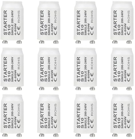 BlueXP 12 Stück Leuchtstoffröhren-Starter S10 Starter Longlife 4-80 Watt 200-240V Starter für Fuoreszierendes Licht Einzelschaltung von Leuchtstoffröhren