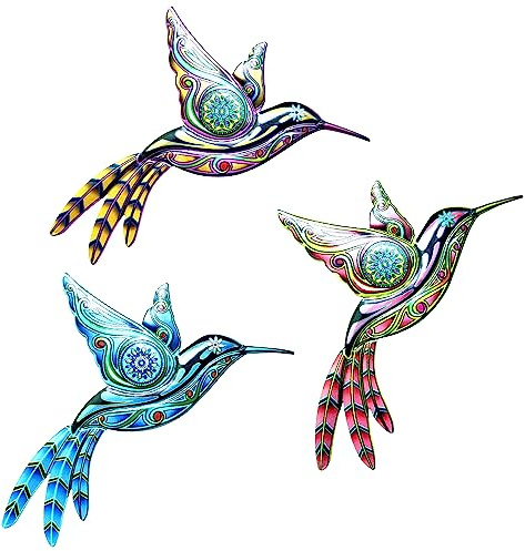 SUNNEKO 3 PCS Large Metal Hummingbird Garden Ornaments Outdoor | Metal Wall Art Big Hummingbird Decorations for Outside Garden Shed Fences Yard Decorations Wall Hanging