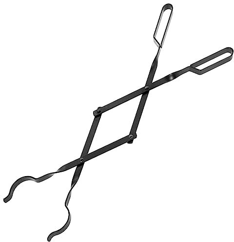 Wilitto Kaminzange, robuste Zange, Lagerfeuerzange, Brennholzgreifer, Werkzeug, langer Griff, Brennholzzange, Kaminzubehör, 66 cm, schwarz, robuster Guss für drinnen und draußen, Schwarz