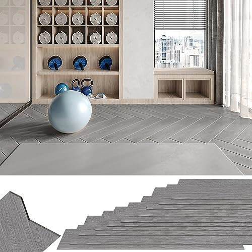 XMTECH PVC Bodenbelag Selbstklebend Vinylboden, Holz-Effekt Bodenaufkleber Wasserdicht, für Küche Wohnzimmer Badezimmer Garage, 91,44 x 15,24 cm, Dicke 2 mm, 36 stück-5m², Grau