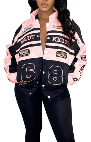 Women's Varsity Jacket Detachable Letter Graphic Racer Vintage Colorblock Baseball Coats Hiphop Streetwear
