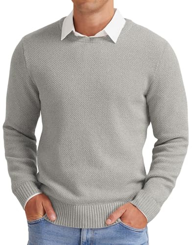 NITAGUT Men's Jumpers Crewneck Pullover Sweaters Casual Classic Knitwear Lightweight Jumpers with Ribbing Edge,Light Gray,M