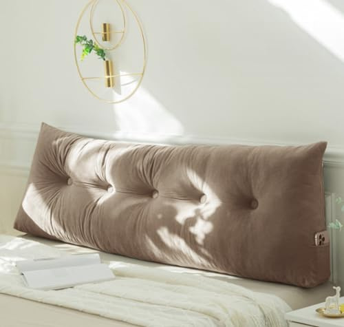 PIURUF Dreieckiges Kopfteil-Kissen für Doppel-/Kingsize-Bett, luxuriöses Samt-Rückenlehnenstützkissen, Tagesbett-Nackenrolle zum Ausruhen und Lesen, 200 x 40 x 12 cm (100 x 40 x 12 cm, Kaffee)