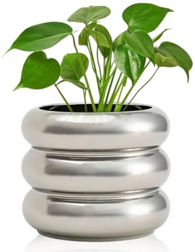 Cusmation Moderner Pflanztopf 11,7 cm Silber Keramik Pflanzgefäße für Zimmerpflanzen Einzigartige Boho Pflanztöpfe mit Drainagelöcher, Kleiner Keramik Bubble Blumentopf für Heim- und Bürodekoration