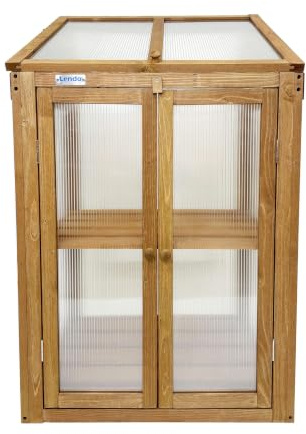 Lendo Online Gewächshaus - Frühbeet aus Holz - Greenhouse - Treibhaus - Frühbeetkasten mit Doppeltür - Pflanzenhaus - Aufzuchtschrank Fichtenholz Kiefernholz mit PC-Platten (Braun mit Einzeltür)