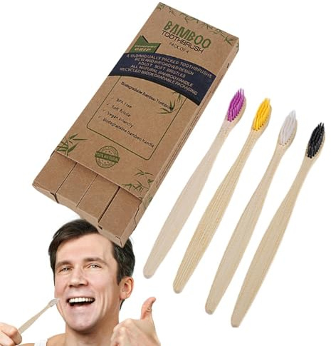Opilroyn Brosses à dents en bambou, brosse à dents en charbon de bois à poils doux, kit de voyage réutilisable pour femmes, hommes et adultes