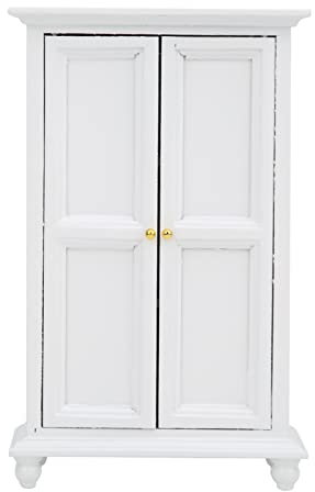 Puppenhaus-Kleiderschrank, 1:12 Simulation Miniatur-Schlafzimmermöbel, Holz-Vintage-Schrank Feengärten, Puppenhaus-Dekorationszubehör, Miniatur-Kleiderschrank aus Weißem Holz