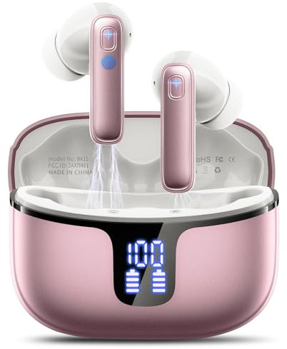 Bluetooth Kopfhörer, Kopfhörer Kabellos Bluetooth 5.3 mit 4 ENC Mic, In Ear Kopfhörer 40std Spielzeit Tiefer Bass, Noise Cancelling Earbuds IP7 Wasserdicht LED Anzeige, Touch Control, USB-C Gold