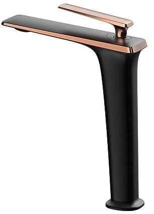 Waschbecken, Wasserhahn, Warm- und Kaltwaschbecken, Unterbauwaschbecken, Schwarz-Roségold-Weiß, erhöhtes Schwarz