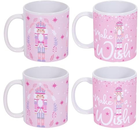 YöL Set Of 4 Pink Nutcracker Soldier Christmas Mugs Party Xmas Home Kitchen Tea Coffee Cups Tableware Mug Set Festive Winter