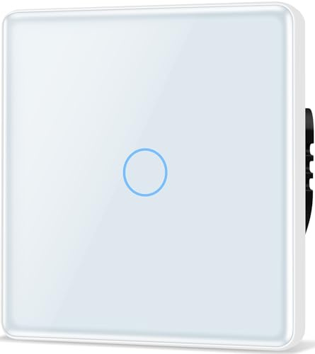 TAWOIA Touch Lichtschalter 1 Fach 2 Wege Unterputz Schalter mit 2.5D Curved Glas Platte 86 * 86mm Wandlichtschalter Weiß