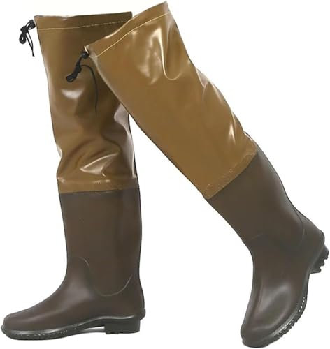 ZGYOZMNG Hüftstiefel für Damen und Herren, PVC-Wathose zum Angeln, wasserdichter Stiefelfuß für Gartenteichschlamm (Braun 7,5 UK)