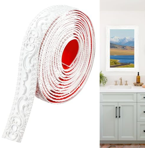 JUNART Rivestimento Flessibile per Pareti, 600cm×3,6cm, Modanature Autoadesive per Soffitti, Rivestimento Murale 3D per Parete, Specchio, Telaio, Armadio, Sfondo TV(Bianco)