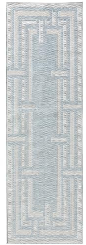 benuta Nest Teppich Bronco - Blau 80x250 cm - Kunstfaser - Outdoor geeignet - Läufer & im Style: Geometrisch, Minimalistisch - Pflegeleicht für Wohnzimmer Schlafzimmer