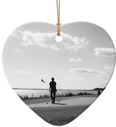 BBEXJIGY Kreativer Weihnachtsanhänger aus Keramik mit schwarz-weißem Golf-Druck