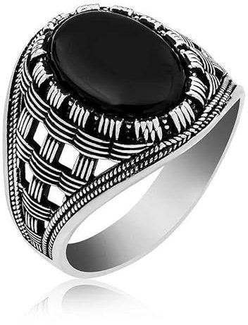 Siegelring 925 Sterling Silber Herrenring mit onyx Stein schwarz Oval Silberring Männer Schmuck aus echtem 925er Sterlingsilber Geschenkidee Geburtstag Vatertag mit Schachtel (68 (21,6 mm Ø))