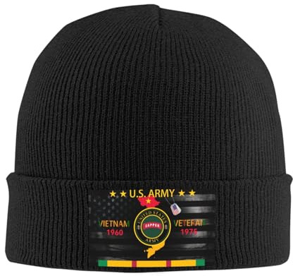 SwpWab US Sapper Vietnam Veteran Cozy Winter Essential: Hand-Knitted Hat Ultimate Warmth Black
